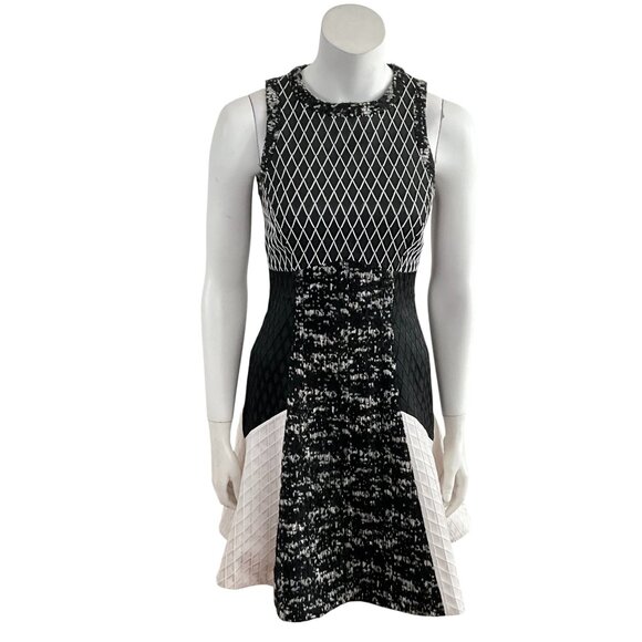 Jonathan Simkhai Textured Jacquared Fit & Flare Sheath Dress Black Cream - Picture 1 of 8